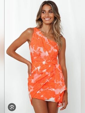 Hello Molly One Shoulder Wrap Front Mini Dress Formal, Semi-formal, Cocktail